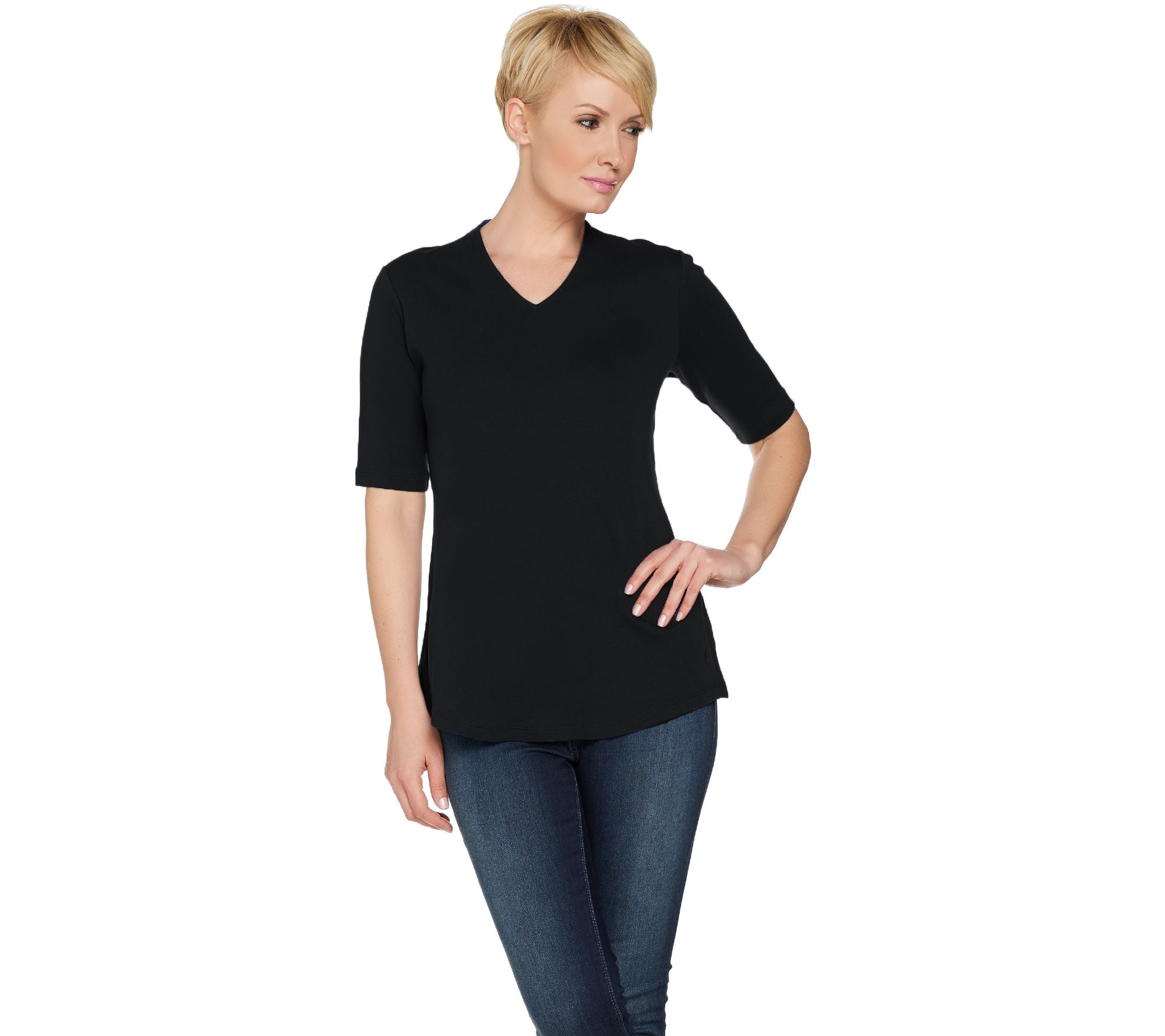 Isaac Mizrahi Live! Essentials V-Neck Elbow Sleeve Tunic