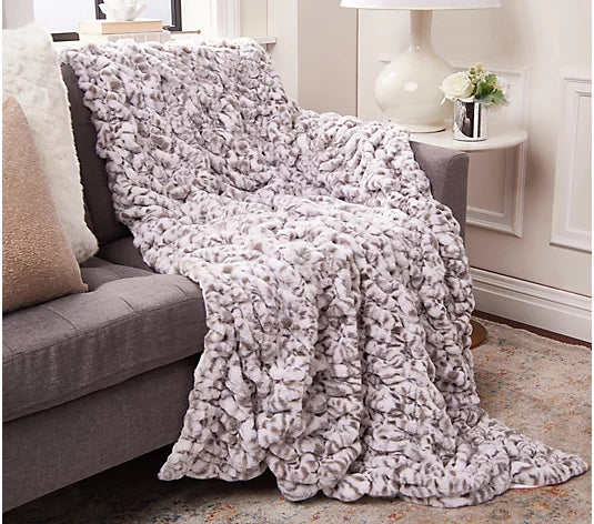 Hotel du Cobb Oversized Luxury Ruched Faux Fur Throw by Dennis Basso